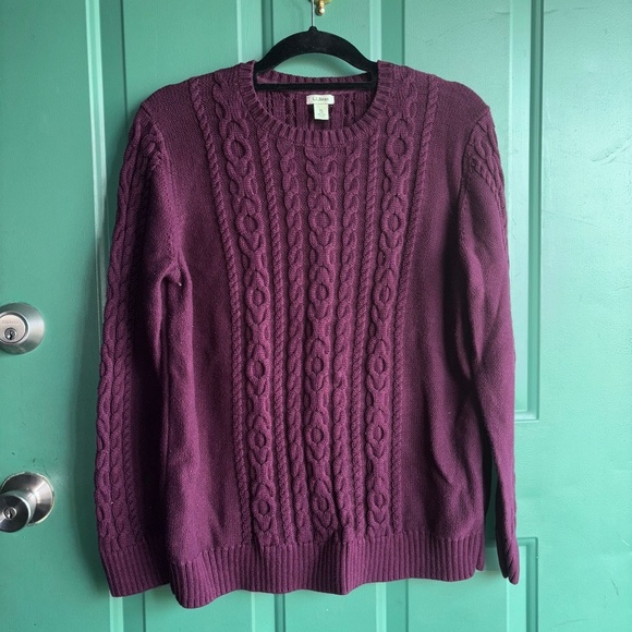 LL Bean women’s XLarge 💯 Cotton Cable Knit sweater Plum - Picture 1 of 9